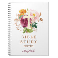 Pink Floral Cross Personalized Bible Study Notebook