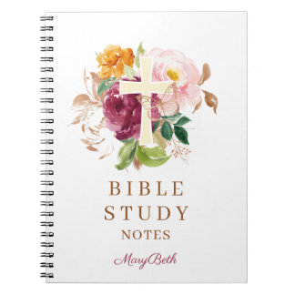 Pink Floral Cross Personalized Bible Study Notebook
