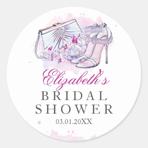 Pink Floral Crystal Bridal Shower Sticker