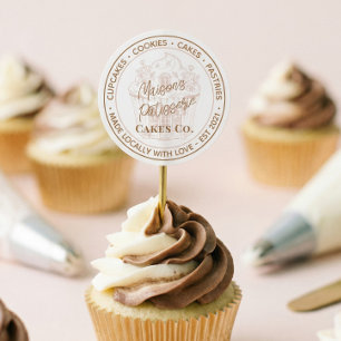 Pink Floral Cupcake Pastry Bakery Business Logo Classic Round Sticker