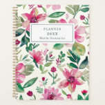Pink Floral Custom 2026 Weekly Planner<br><div class="desc">Pink and green floral planner for 2026 with a monthly overview and weekly pages for 12 months of the year. Personalize it with your name or any message on the front cover and choose between a soft or hardcover,  and a gold,  black,  or white spiral.</div>