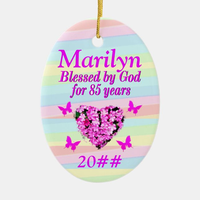 PINK FLORAL CUSTOM 85TH BIRTHDAY BLESSING ORNAMENT (Front)