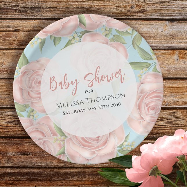 Pink Floral Custom Baby Shower Paper Plates (Creator Uploaded)