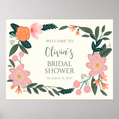 Pink Floral Custom Bridal Shower Welcome  Poster