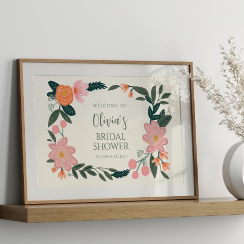 Pink Floral Custom Bridal Shower Welcome  Poster