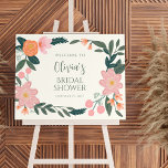 Pink Floral Custom Bridal Shower Welcome Sign<br><div class="desc">Stylish Pink and Orange Garden Floral Custom Bridal Shower Welcome Sign</div>