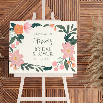 Pink Floral Custom Bridal Shower Welcome Sign by LEAFandLAKE at Zazzle