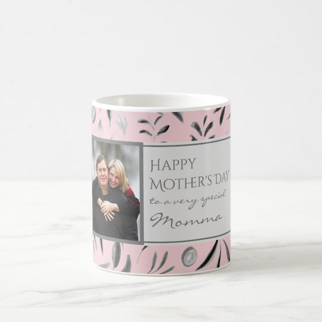 PINK Floral Custom MOMMA Photo Coffee Mug (Center)