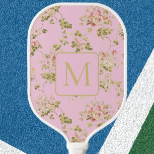 Pink Floral custom monogram pickleball paddle