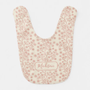 Pink Floral Custom Name Cream Baby Bib