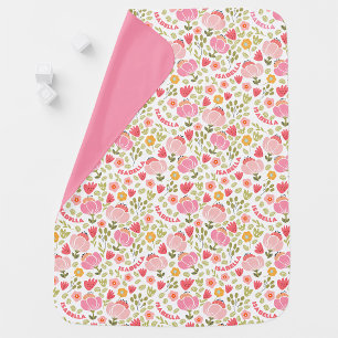 Pink Floral Custom Name Girls Baby Blanket