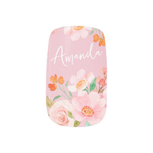 Pink Floral Custom Name Minx Nail Art