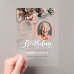Pink Floral Custom Photo 90th Birthday Acrylic Invitations<br><div class="desc">Pink Floral Custom Photo 90th Birthday Acrylic Invitations. A beautiful and elegant floral design birthday invitation, that features lovely and lush soft pink flowers. This design lets you add a photo of the birthday person and all details is fully customizable. Need help with this template? Contact the designer/creator by clicking...</div>