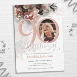 Pink Floral Custom Photo 90th Birthday Party Invitation<br><div class="desc">Pink Floral Custom Photo 90th Birthday Party Invitation. A beautiful and elegant floral design birthday invitation, that features lovely and lush soft pink flowers. This design lets you add a photo of the birthday person and all details is fully customizable. Need help with this template? Contact the designer/creator by clicking...</div>