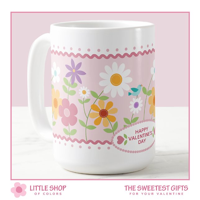 Pink Floral Customizable Valentines Day Coffee Mug (Creator Uploaded)
