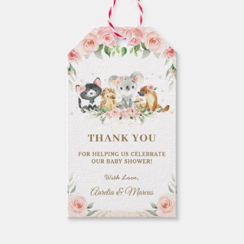 Pink Floral Cute Australian Animals Baby Shower   Gift Tags
