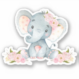 Pink Floral Cute Baby Elephant Cut Out Vinyl Stic Sticker
