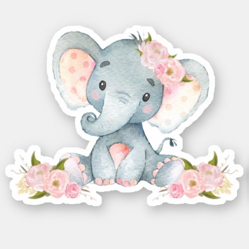 Pink Floral Cute Baby Elephant Cut Out Vinyl  Stic Sticker