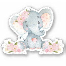 Pink Floral Cute Baby Elephant Cut Out Vinyl Sticker