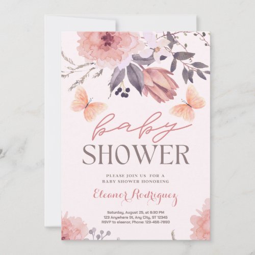 Pink Floral Cute Baby Shower Invitation