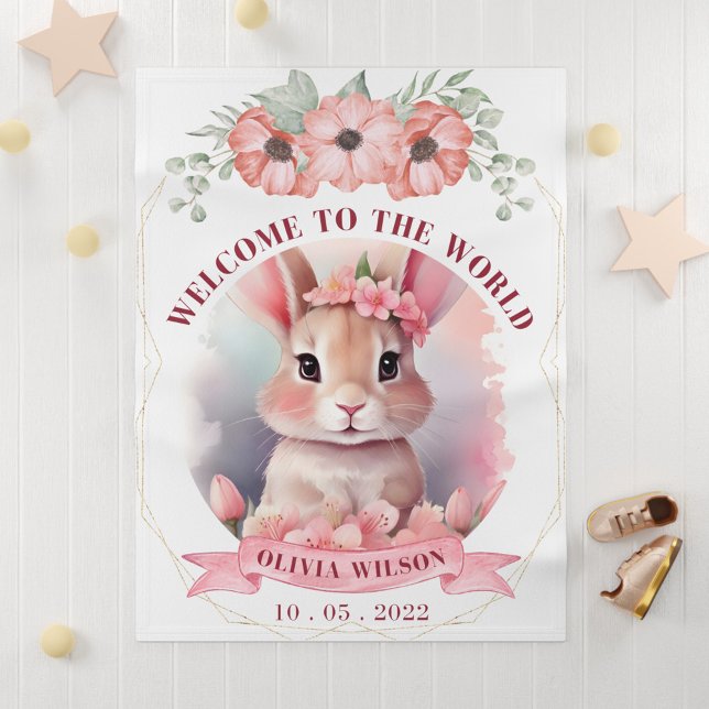 Pink Floral Cute Bunny Newborn Baby Girl Blanket (Creator Uploaded)