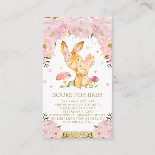 Pink Floral Cute Bunny Rabbit Books for Baby Girl Enclosure Card