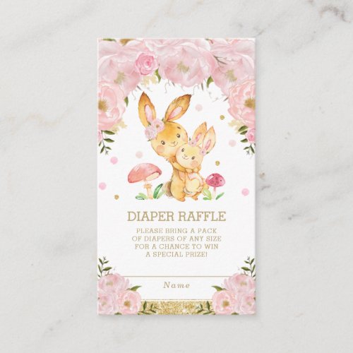 Pink Floral Cute Bunny Rabbit Diaper Raffle Ticket Enclosure Card