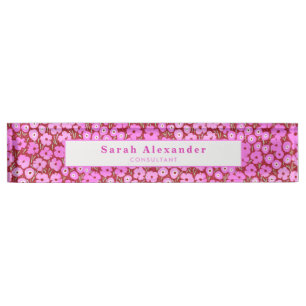 Pink Floral Cute Desk Accessories New Job Gift Name Plate