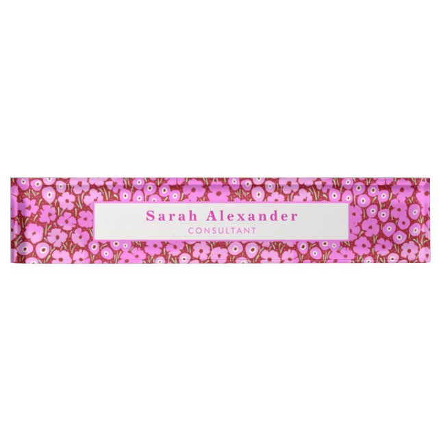 Pink Floral Cute Desk Accessories New Job Gift Name Plate (Front)