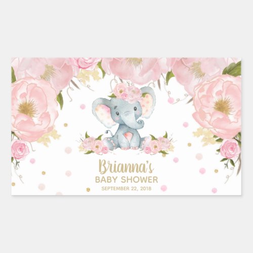 Pink Floral Cute Elephant Baby Shower Rectangular Sticker