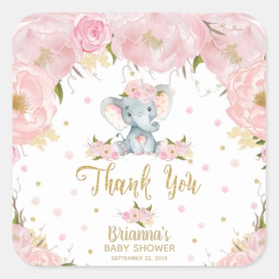 Watercolor Floral Elephant Baby Shower Classic Round Sticker