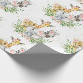 Pink Floral Cute Jungle Animals Elephant Giraffe  Wrapping Paper (Corner)