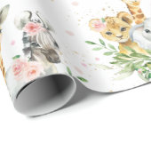 Pink Floral Cute Jungle Animals Elephant Giraffe  Wrapping Paper (Roll Corner)