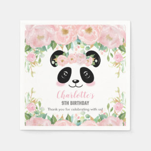 Pink Floral Cute Panda Birthday Baby Party Napkins