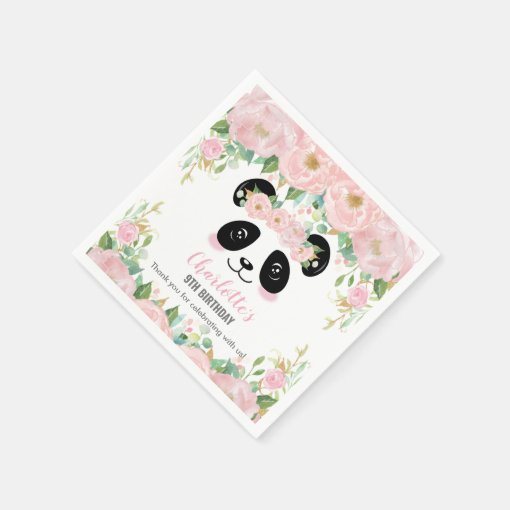 Pink Floral Cute Panda Birthday Baby Party Napkins | Zazzle