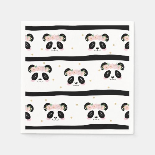 Pink Floral Cute Panda Birthday Baby Party Napkins