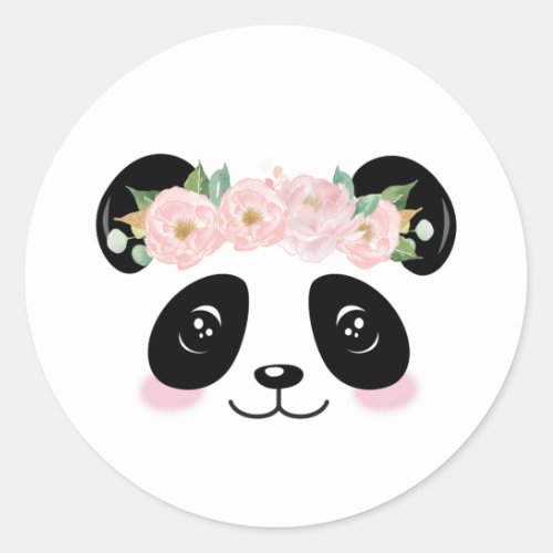 Pink Floral Cute Panda Birthday Party Favor Classic Round Sticker