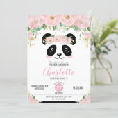 Pink Floral Cute Panda Birthday Party Invitation (Standing Front)