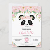 Pink Floral Cute Panda Birthday Party Invitation (Front)
