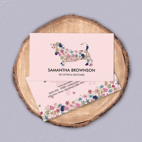 Pink Floral Dachshund Dog Pet Sitting Business Card