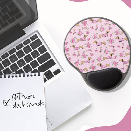 Pink Floral Dachshund Themed Desk   Gel Mouse Pad