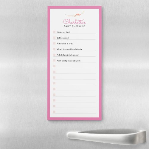 Pink Floral Daily Checklist Magnetic Notepad