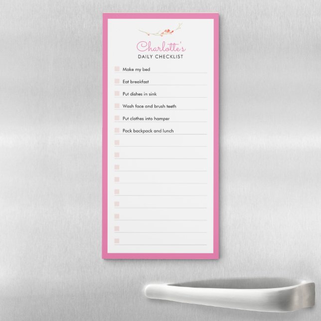 Pink Floral Daily Checklist Magnetic Notepad (In Situ)