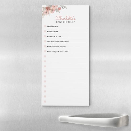 Pink Floral Daily Planner Checklist Chore List Magnetic Notepad