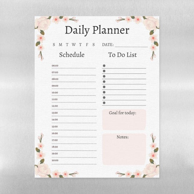 Pink Floral Daily Planner  Magnetic Dry Erase Sheet (Vertical)