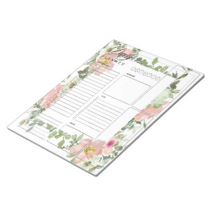 Pink floral daily planner sheets notepad
