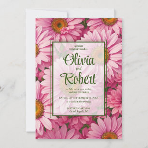 Pink floral daisies retro pink flowers Wedding Invitation