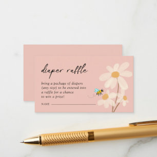 Pink Floral Daisy Bees Baby Shower Diaper Raffle Enclosure Card