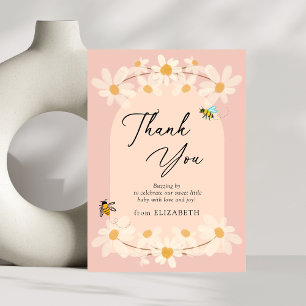 Pink Floral Daisy Bees Baby Shower Thank You Card