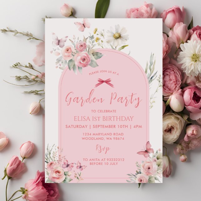 Pink Floral Daisy Butterfly Garden Party  Invitation (Creator Uploaded)
